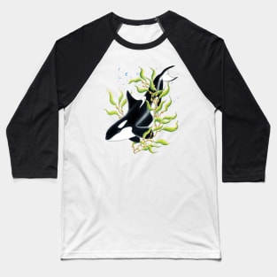 Orca Whale in Kelp forest Ink drawing Baseball T-Shirt